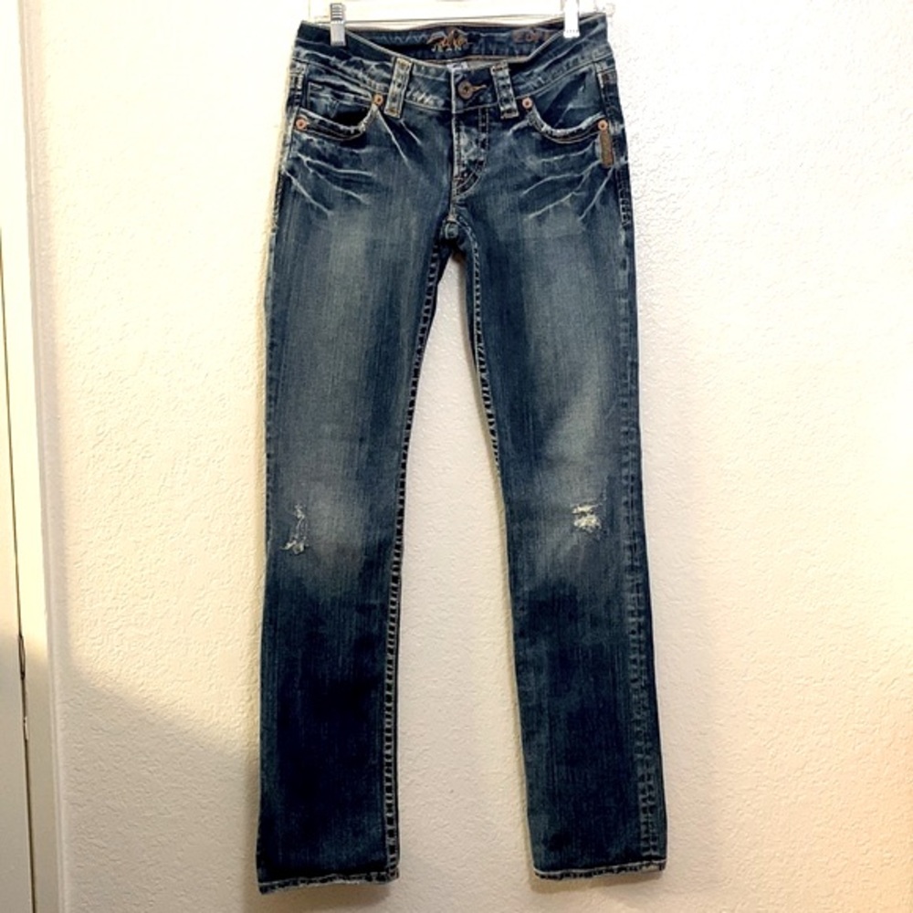SILVER JEANS Straight Leg Jeans, Zofia Western Glove Works, Sz. 28 /EUC
